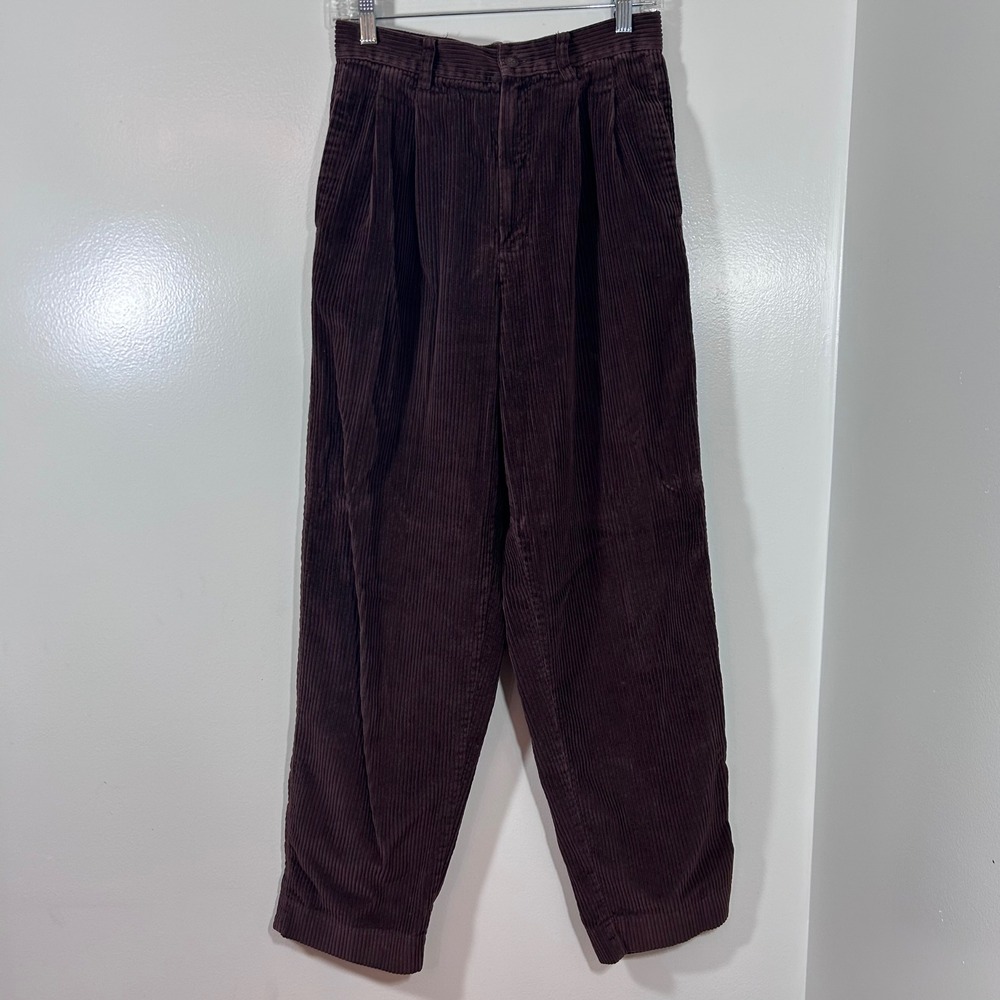 Eddie Bauer Brown Corduroy Pants Women's 8 Pleated High Waist Wide Leg